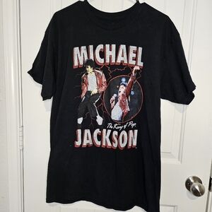 Michael Jackson King of Pop T-Shirt Black Graphic Tee Large 100% Cotton